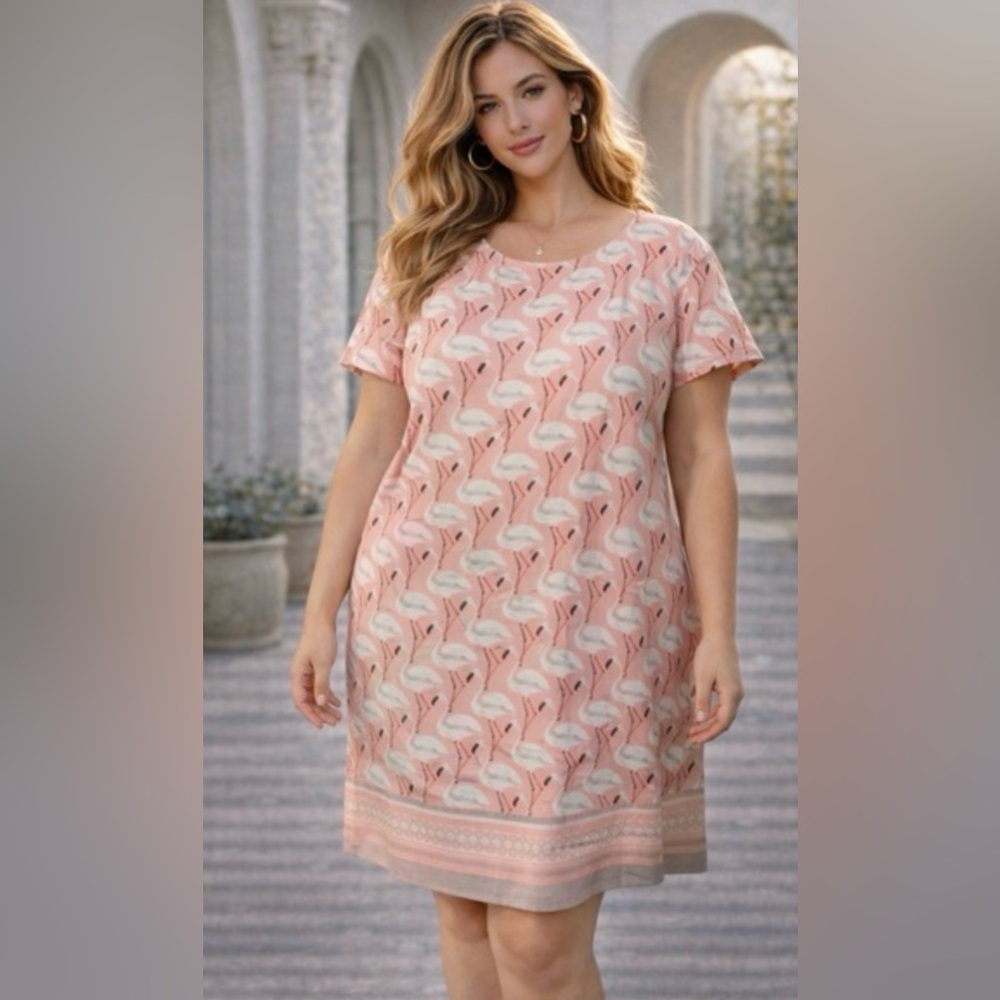 Julian Taylor Pink Flamingo-Print Shift Dress